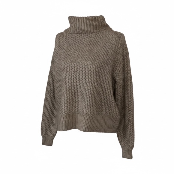 Ash Brown Honeycomb Knit Turtleneck Sweater XS Lightweight Textured Pullover - Picture 2 of 5